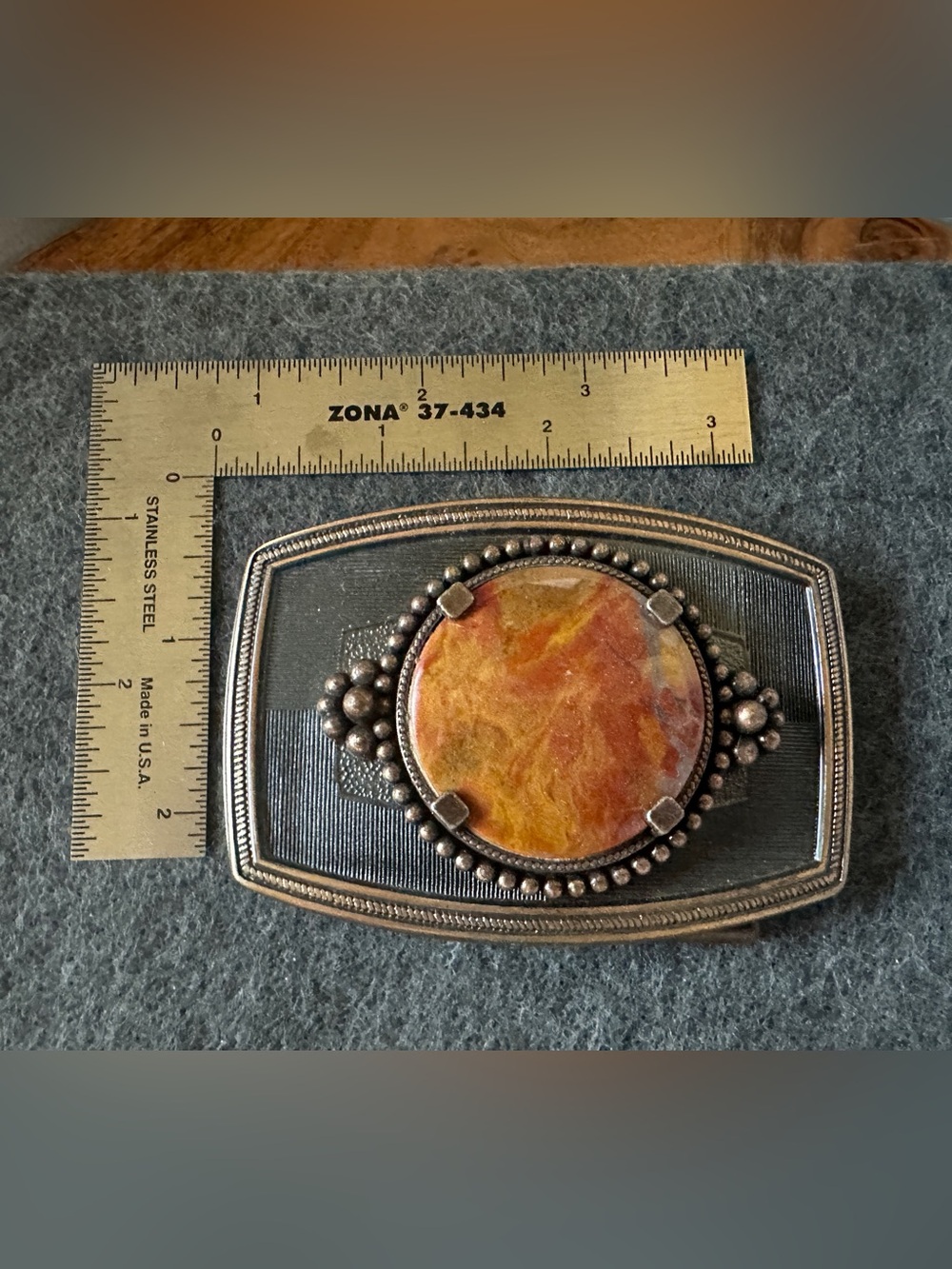 VINTAGE Vaquilla Agate Belt Buckle Brass